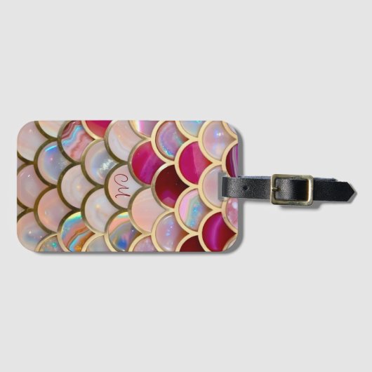 Étiquette À Bagage Échelles de sirènes d'iridescente rose (Devant Horizontal)