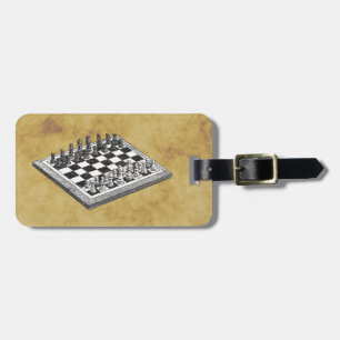 Étiquette À Bagage Échiquier et jeu d'échecs vintage WBG en détresse