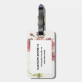 Étiquette À Bagage Éclaboussure rose foncée florale (Dos Vertical)