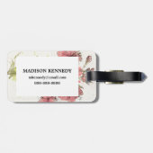 Étiquette À Bagage Éclaboussure rose foncée florale (Dos horizontal)