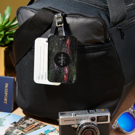 Étiquette À Bagage Écorce de bois mossy roux Monogram (Recto & Verso)