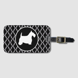 Étiquette À Bagage Écossais Terrier Quatrefoil noir et blanc