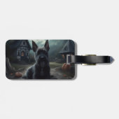 Étiquette À Bagage Ecosse Terrier Citrouille Halloween effrayant (Dos horizontal)