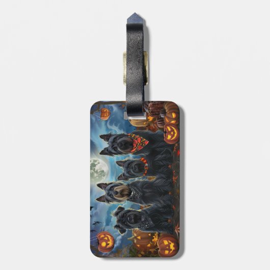 Étiquette À Bagage Ecosse Terrier Halloween Éffrayant (Dos Vertical)