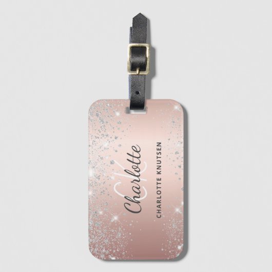 Étiquette À Bagage Écriture de nom en or rose (Devant Vertical)