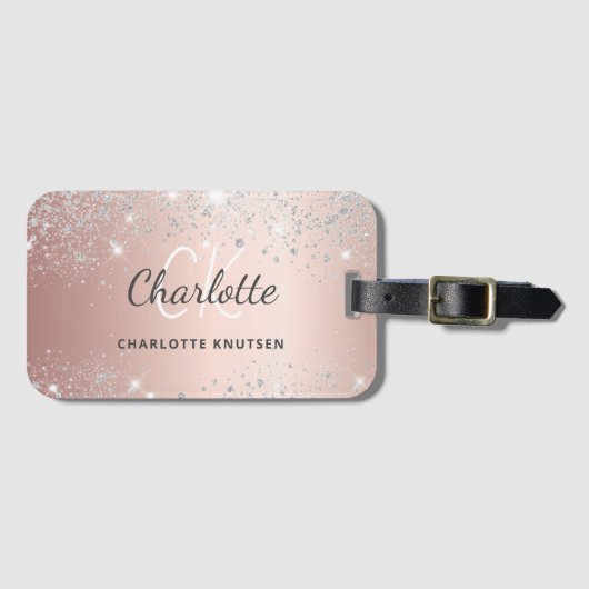 Étiquette À Bagage Écriture de nom en or rose (Devant Horizontal)