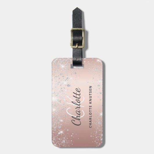 Étiquette À Bagage Écriture de nom en or rose (Devant Vertical)