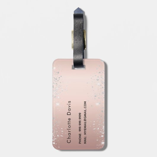 Étiquette À Bagage Écriture de nom en or rose (Dos Vertical)