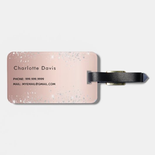Étiquette À Bagage Écriture de nom en or rose (Dos horizontal)
