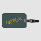 Étiquette À Bagage Écriture en lettres or moderne vert foncé (Devant Horizontal)