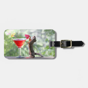 Étiquette À Bagage Écureuil buvant un cocktail à l'heure heureuse