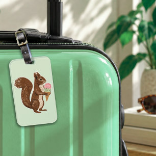 Étiquette À Bagage Écureuil Fantaisiste avec Glace Forêt