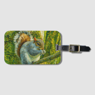 Étiquette À Bagage Écureuil impressionniste dans le feuillage foresti