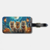 Étiquette À Bagage Éffrayant d'Halloween de Poméranie (Dos horizontal)