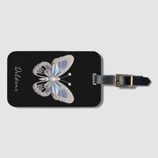 Étiquette À Bagage Élégance des papillons Iridescente (Devant Horizontal)