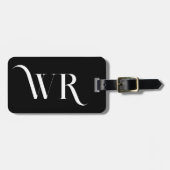 Étiquette À Bagage Élégant 2 Monogramme initial noir élégant (Devant horizontal)