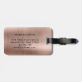 Étiquette À Bagage Élégant 2 Monogramme initial rose rose Or métal (Dos horizontal)