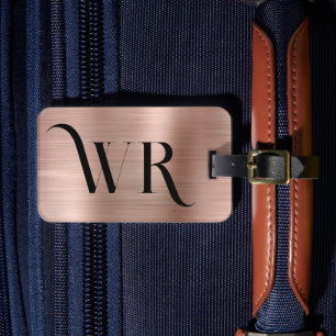 Étiquette À Bagage Élégant 2 Monogramme initial rose rose Or métal