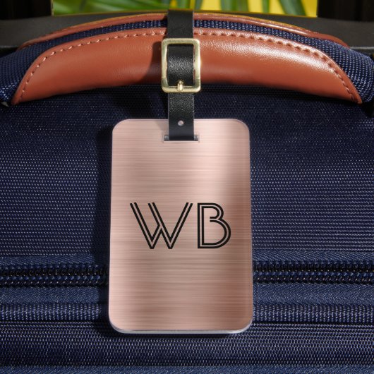 Étiquette À Bagage Élégant 2 Monogrammes Rose initial métal or (Insitu Rectoal 2)