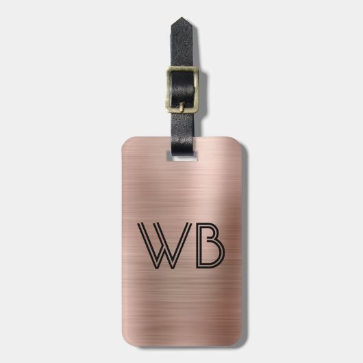 Étiquette À Bagage Élégant 2 Monogrammes Rose initial métal or (Devant Vertical)