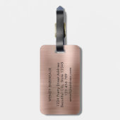 Étiquette À Bagage Élégant 2 Monogrammes Rose initial métal or (Dos Vertical)