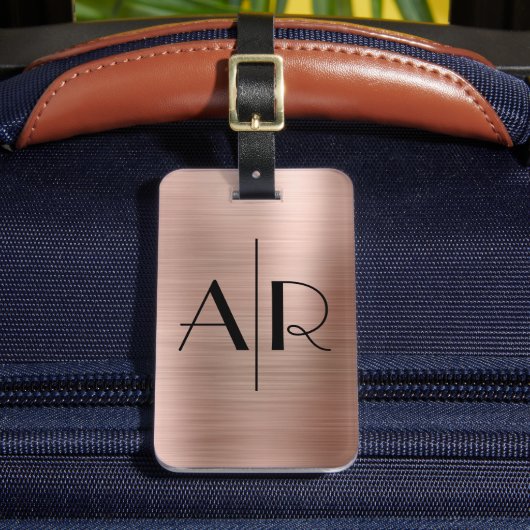 Étiquette À Bagage Élégant 2 Monogrammes Rose initial métal or (Insitu Rectoal 2)