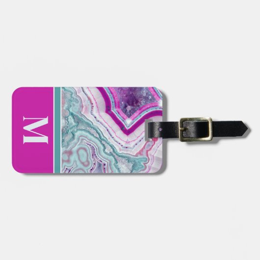 Étiquette À Bagage Élégant Agate Monogramme initial (Devant horizontal)