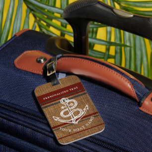 Étiquette À Bagage Élégant Ancre rayures Rustique Nautique Nom person