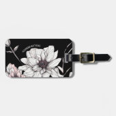 Étiquette À Bagage Élégant Anémone Floral Nom personnalisé Noir (Devant horizontal)