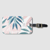 Étiquette À Bagage Élégant aquarelle Pastel Feuille Monogramme (Devant Horizontal)