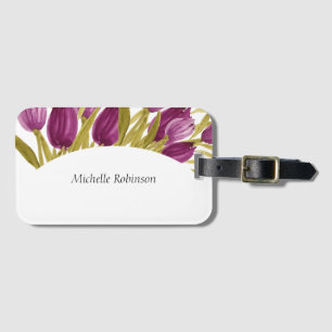 Étiquette À Bagage Elégant Aquarelle Tulipe Fleurs