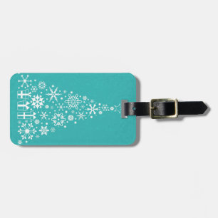 Étiquette À Bagage élégant arbre de Noël blanc et turquoise