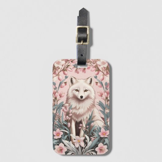 Étiquette À Bagage Elegant Arctic Fox Pink Floral (Devant Vertical)