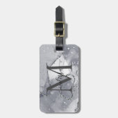 Étiquette À Bagage Élégant argent et noir monogramme (Devant Vertical)