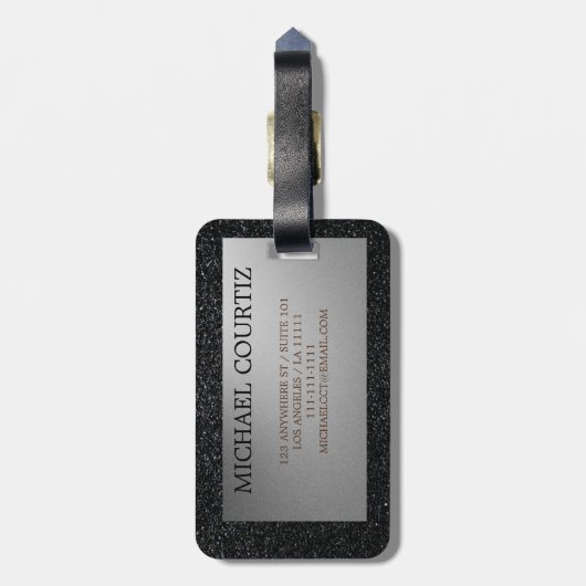 Étiquette À Bagage Élégant argent et noir Monogramme bagage étiquette (Dos Vertical)