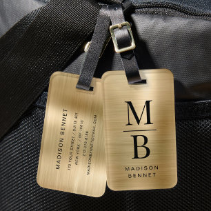 Étiquette À Bagage Élégant bagage métallisé doré brossé avec monogram