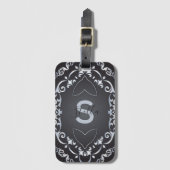 Étiquette À Bagage Elégant Baroque Luxe Chic Bordure Noir & Argent (Devant Vertical)