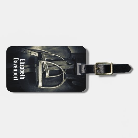 Étiquette À Bagage Élégant bâton d'argent sur selle d'équitation angl (Devant horizontal)