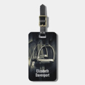 Étiquette À Bagage Élégant bâton d'argent sur selle d'équitation angl (Devant Vertical)