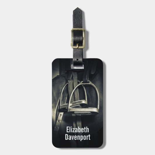 Étiquette À Bagage Élégant bâton d'argent sur selle d'équitation angl (Devant Vertical)