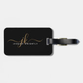 Étiquette À Bagage Élégant Black Gold Script Monogramme Nom Simple (Dos horizontal)
