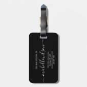Étiquette À Bagage Elegant Black White Monogram Initial Script Name (Dos Vertical)