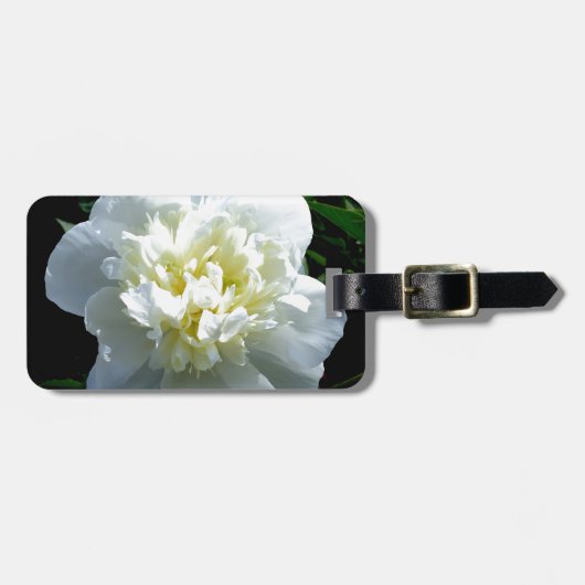 Étiquette À Bagage Elégant blanc peony floral blanc photo (Devant horizontal)