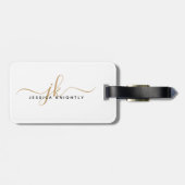 Étiquette À Bagage Élégant blanc Script Monogramme Nom Simple (Dos horizontal)