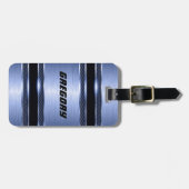 Étiquette À Bagage Élégant Bleu Clair Faux Rayures métalliques (Devant horizontal)