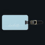 Étiquette À Bagage Élégant bleu clair Nom de script personnalisé<br><div class="desc">Élégant Pastel Bleu clair Nom du script Bagage personnalisé Balise</div>