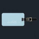 Étiquette À Bagage Élégant bleu clair Nom de script personnalisé<br><div class="desc">Élégant Pastel Bleu clair Nom du script Bagage personnalisé Balise</div>