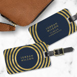 Étiquette À Bagage Elégant Bleu & Faux Cercles Or Lignes géométriques<br><div class="desc">Voyagez dans le style avec cette élégante étiquette à bagages avec une ligne de cercle géométrique en faux or moderne motif contre un arrière - plan bleu foncé. Personnalisez cette balise avec vos informations et pour plus d'options comme changer la police et sa taille cliquez sur le bouton "Personnaliser". *Veuillez...</div>