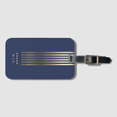 Étiquette À Bagage Élégant bleu marine Bleu Bleu Bleu Bandes étoiles (Devant Horizontal)