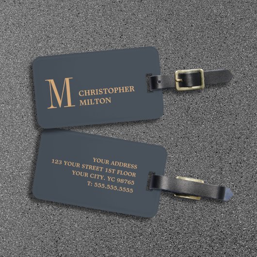 Étiquette À Bagage Élégant bleu profond Brown Bold